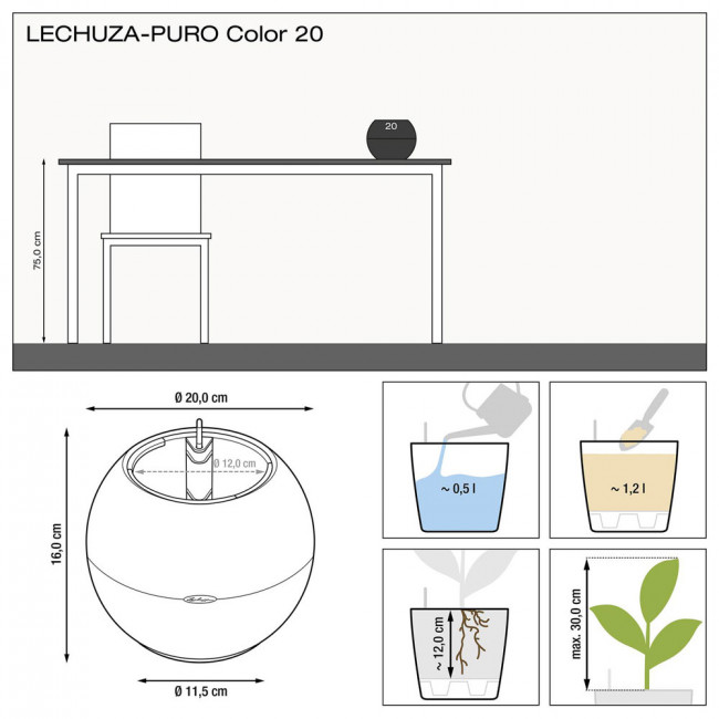 Кашпо Lechuza Puro Color 20 (оранжевый) с автополивом