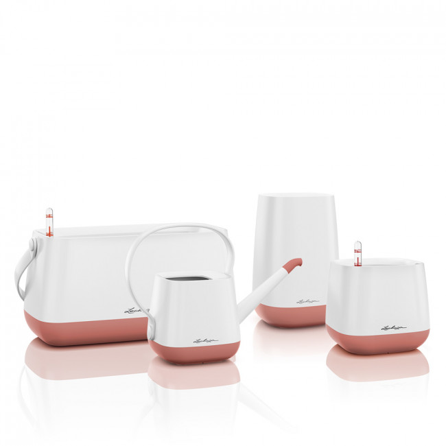 Кашпо Lechuza Yula (бело-розовый) с автополивом