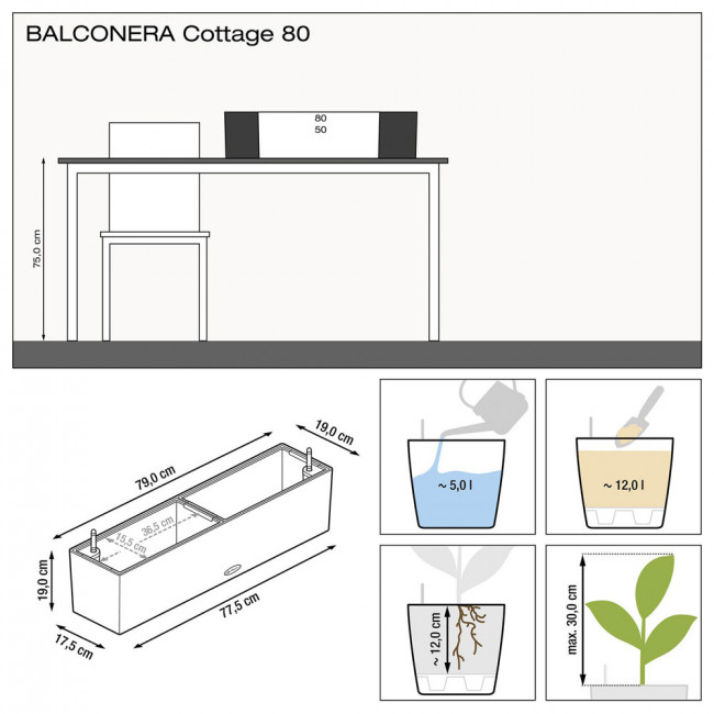 Кашпо Lechuza Balconera Cottage 80 (белый) с автополивом