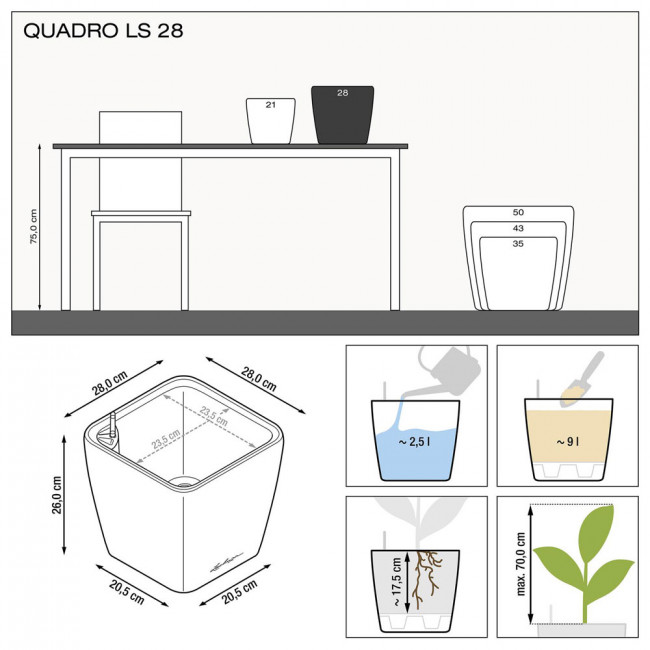 Кашпо Lechuza Quadro LS (черный лакированный) с автополивом