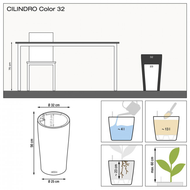 Кашпо Lechuza Cilindro Color (белый) с автополивом