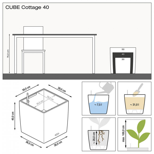 Кашпо Lechuza Cube Cottage (белый) с автополивом
