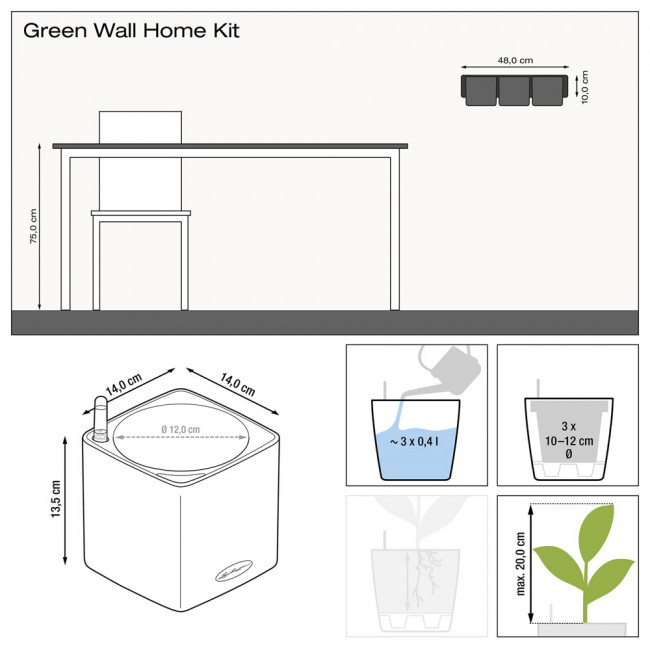 Кашпо Lechuza Green Wall Home Kit Color (белый) с автополивом