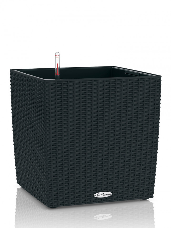 Кашпо Lechuza Cube Cottage (черный) с автополивом