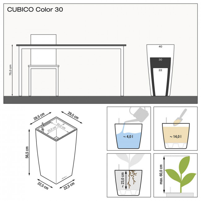 Кашпо Lechuza Cubico Color (белый) с автополивом