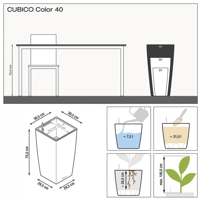 Кашпо Lechuza Cubico Color (белый) с автополивом